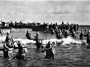 U.S. Marines wading ashore on Tinian